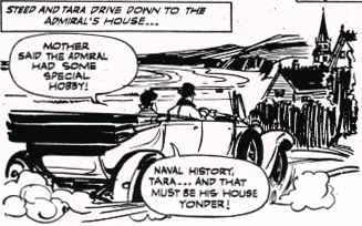 Steed and Tara drive down to the Admiral's house in TV Comic #950