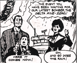 Steed, Tara and Mother wait for a view of the Delta Five-Zero in TV Comic #970