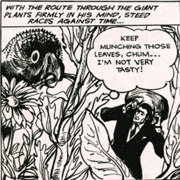 Steed fights his way through the undergrowth in TV Comic #994